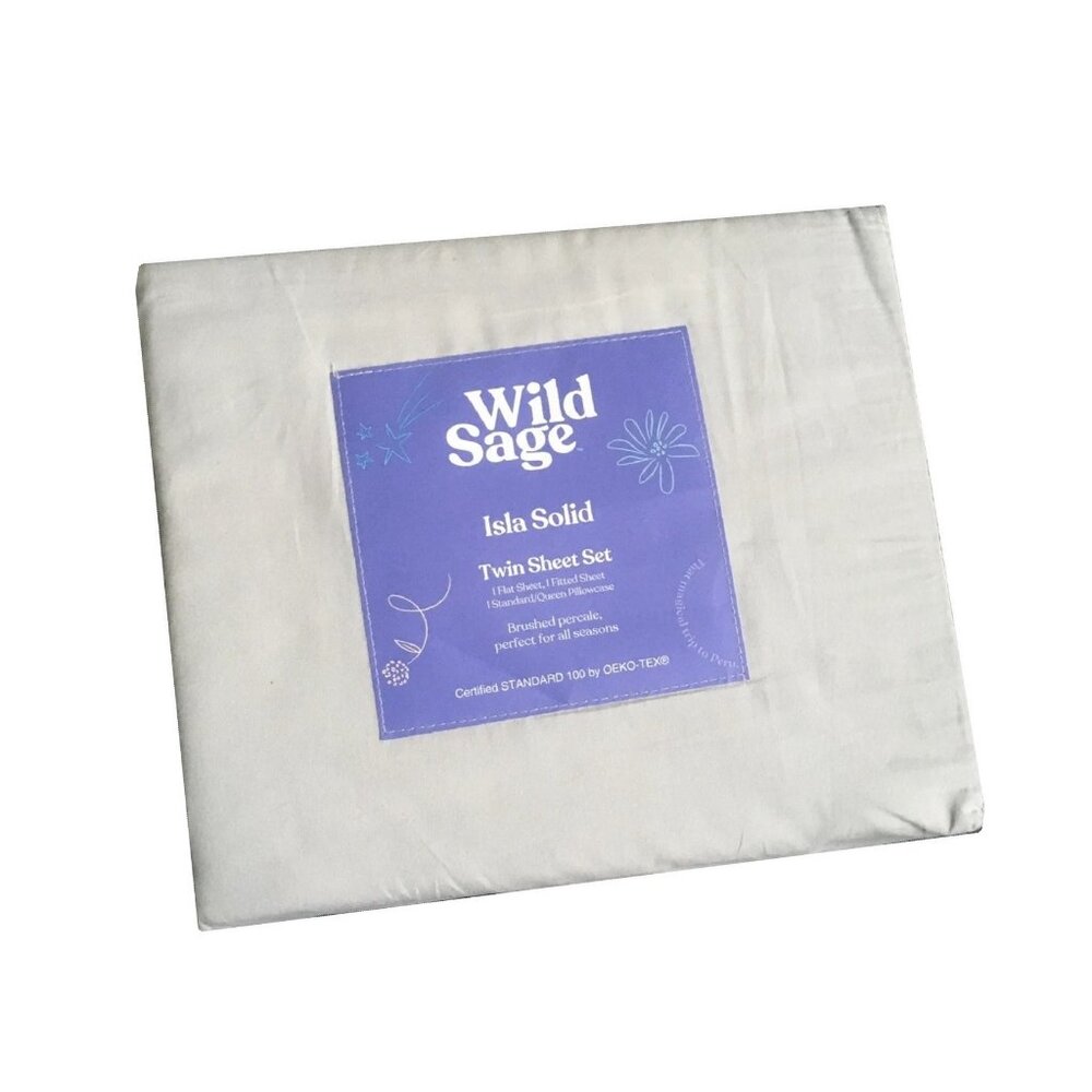 new Wild Sage Soft Cotton Percale 300 TC TWIN Sheet Set in LUNAR ROCK color - Picture 2 of 6